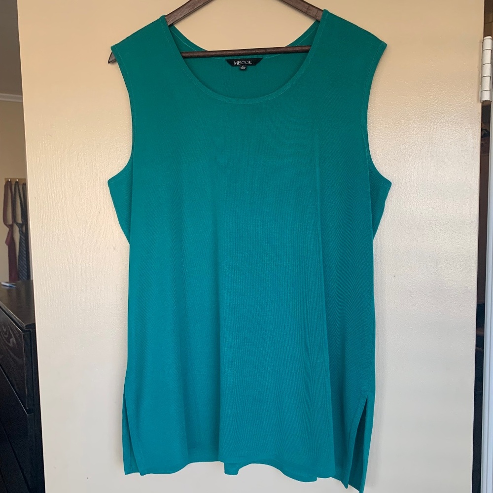 Misook Turquoise Green Tank Top Sz.XL Round Neck Classic Career Business Shirt